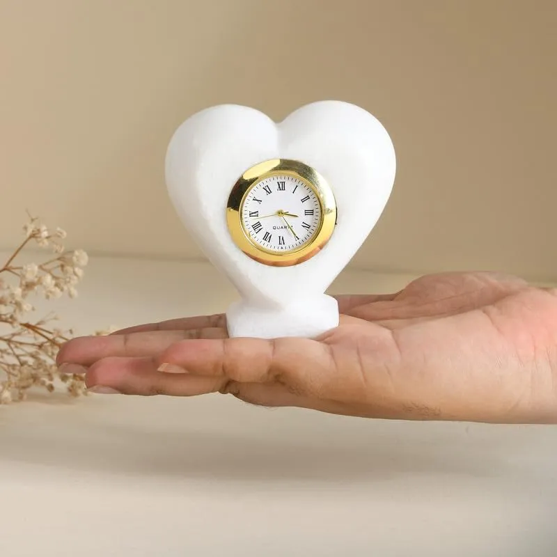 Grahvatika Heart Shape Table Décor Clock Watch for Cardiologist Desk Marble Paper Weight Watch Table Top Clock