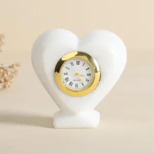 Grahvatika Heart Shape Table Décor Clock Watch for Cardiologist Desk Marble Paper Weight Watch Table Top Clock