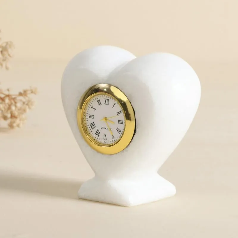 Grahvatika Heart Shape Table Décor Clock Watch for Cardiologist Desk Marble Paper Weight Watch Table Top Clock