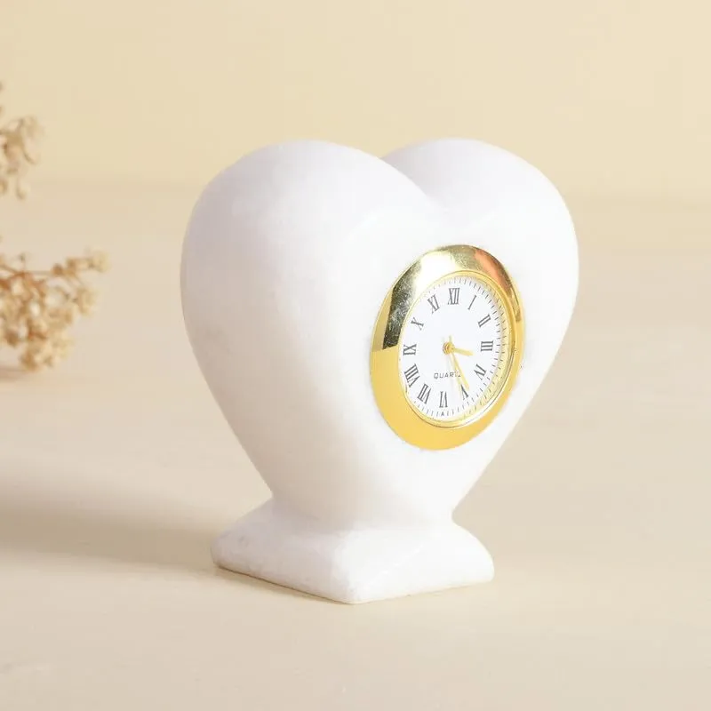Grahvatika Heart Shape Table Décor Clock Watch for Cardiologist Desk Marble Paper Weight Watch Table Top Clock