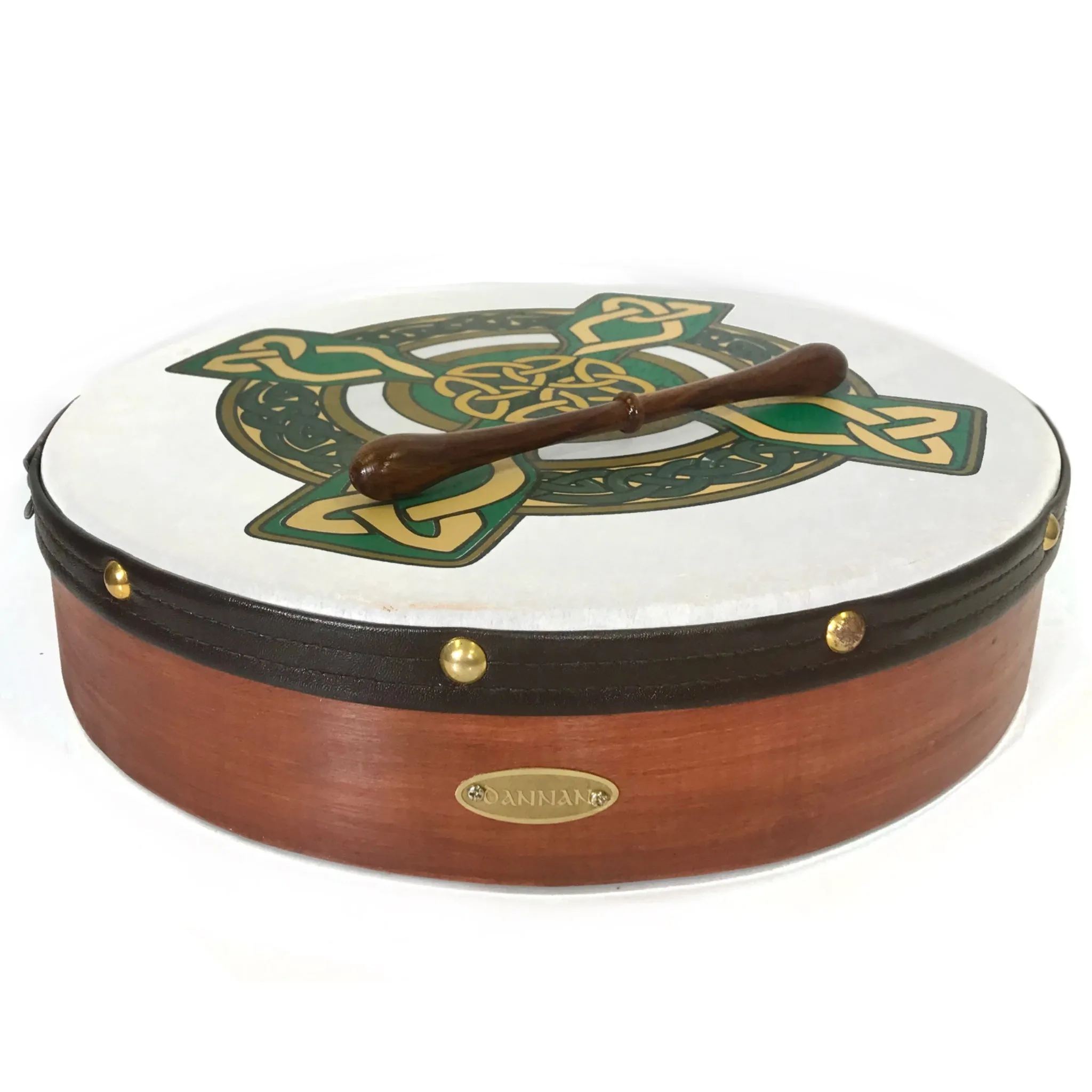 Handmade Dannan 16" Vegan Bodhran Hand Drum - Carndonagh Cross