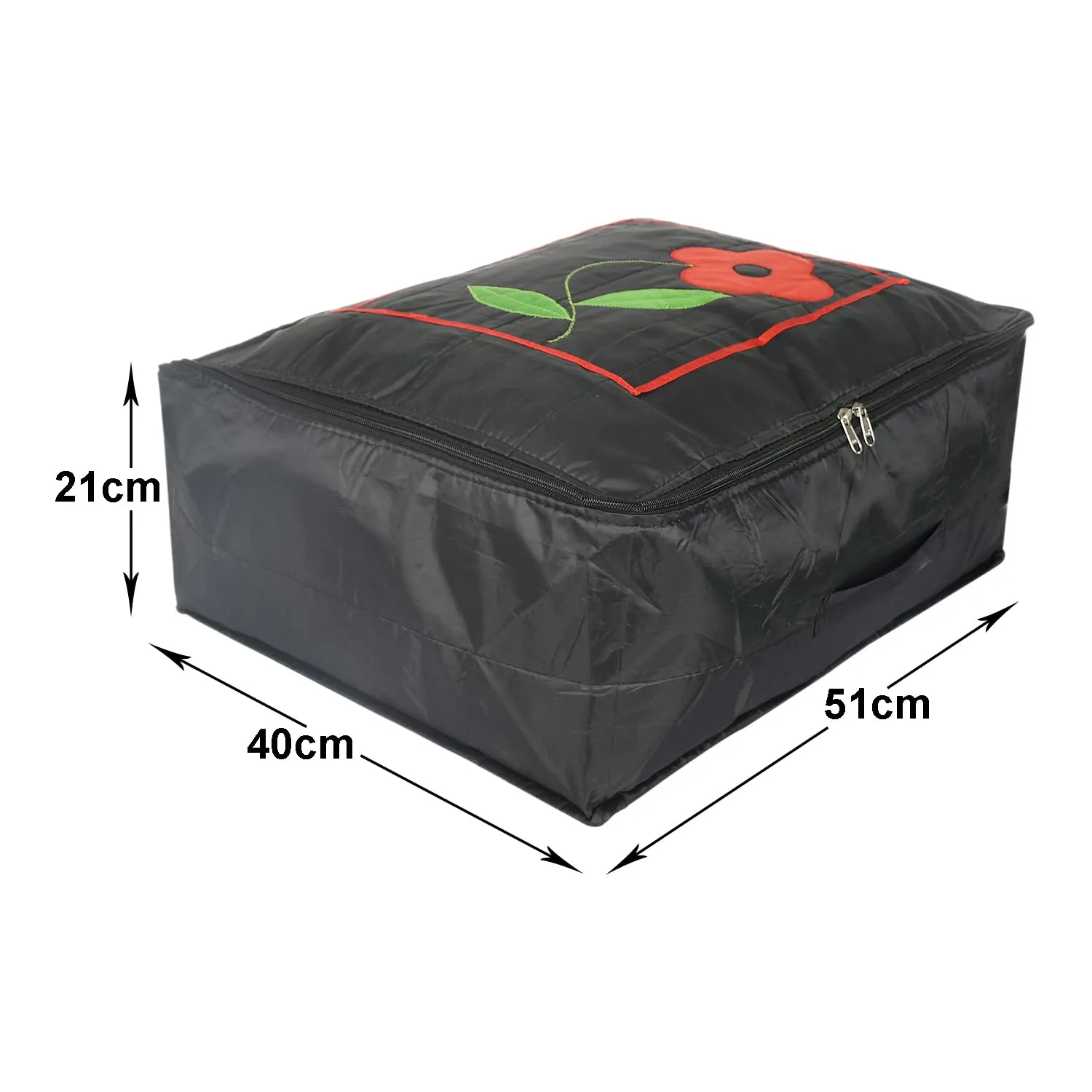 Heart Home Polyester Clothes Storage Bag for Travel|Moisture Proof & Foldable|Flower Pattern Wardrobe Organizer Large Size|Pack of 3 (Black)