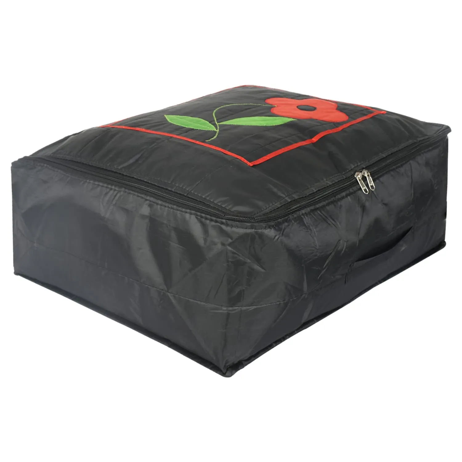 Heart Home Polyester Clothes Storage Bag for Travel|Moisture Proof & Foldable|Flower Pattern Wardrobe Organizer Large Size|Pack of 3 (Black)