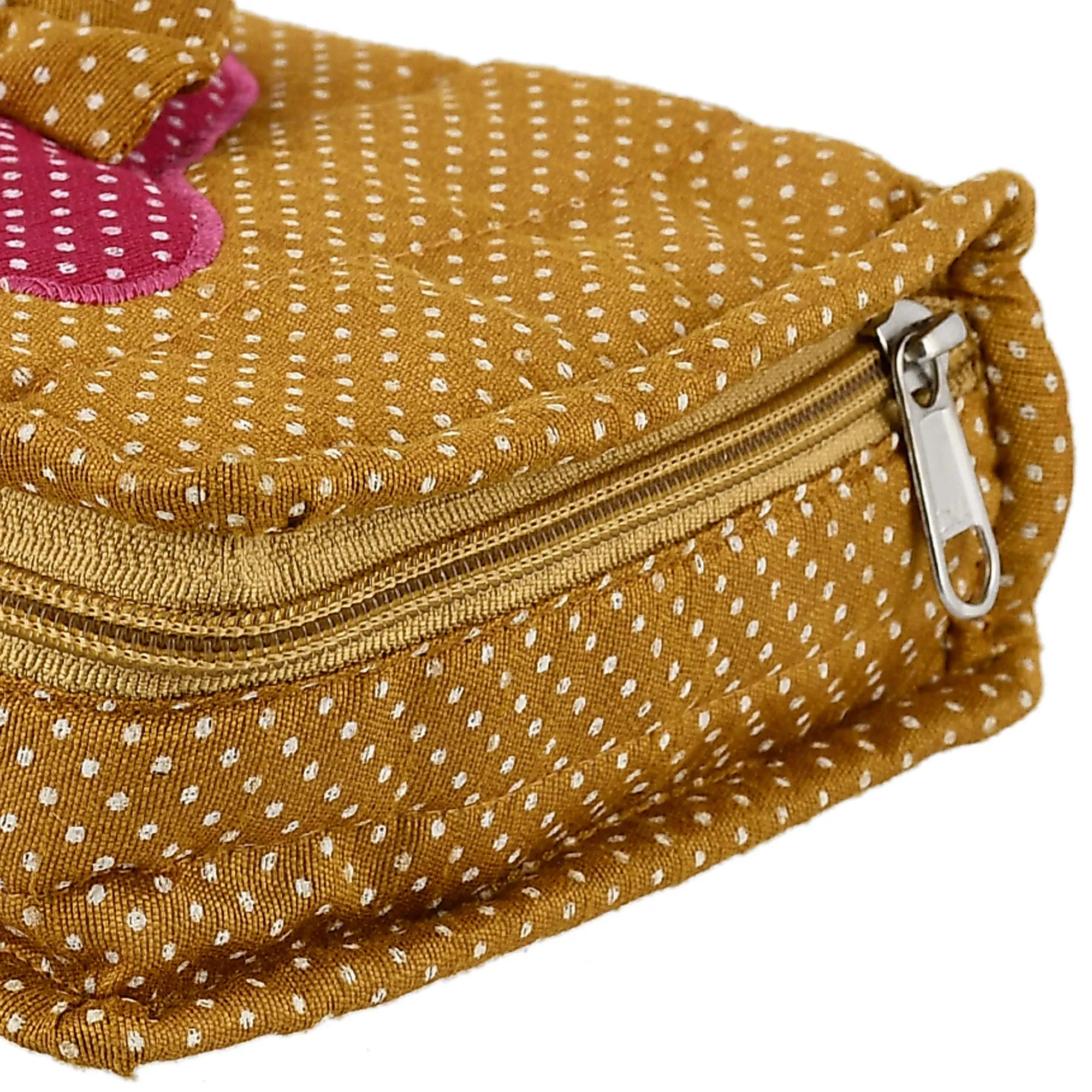 Heart Home Cotton Multipurpose 7 Pocket Dot Printed Jewellery Storage Bag Pouch/Travel Kit Organizer (Gold)-HHEART15439