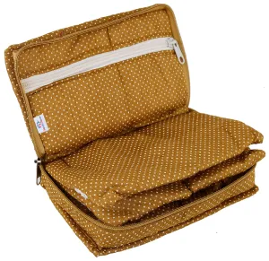 Heart Home Cotton Multipurpose 7 Pocket Dot Printed Jewellery Storage Bag Pouch/Travel Kit Organizer (Gold)-HHEART15439