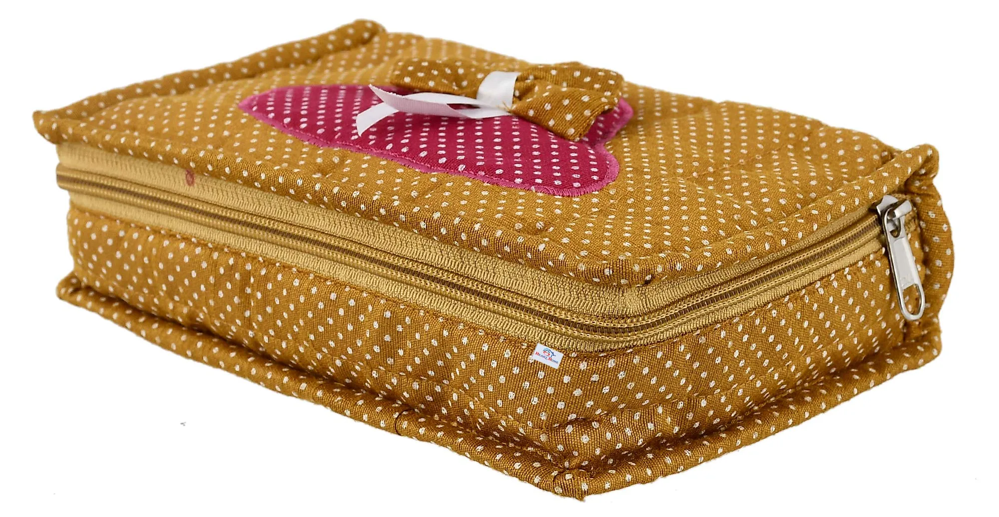 Heart Home Cotton Multipurpose 7 Pocket Dot Printed Jewellery Storage Bag Pouch/Travel Kit Organizer (Gold)-HHEART15439