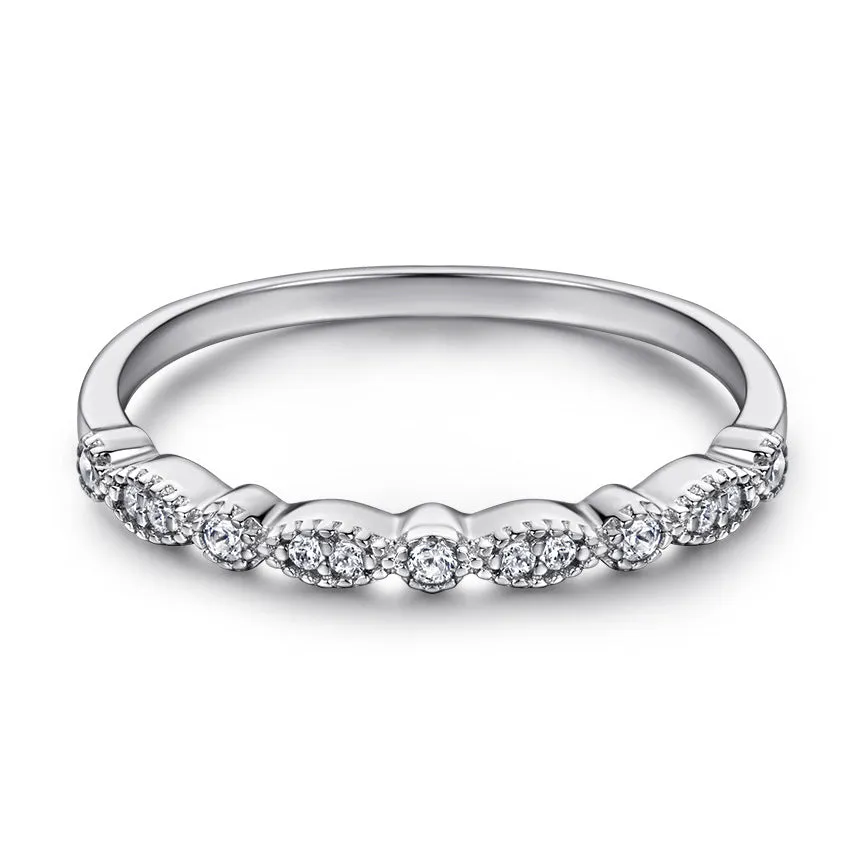 Heart-shaped Zircon Soleste Halo with Beading Silver Ring Set for Women