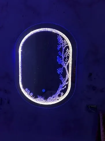 HIMANS Diamond Capsule Shaped Led Mirror with First/Second/Third Touch Sensor.Blue Light Silver Mirror.Stunning Home Diamond Decor Mirror.