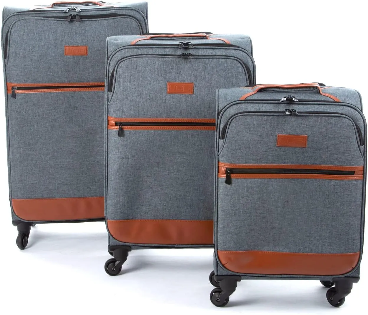 JCB Lightweight 4 Wheel Grey Suitcase Luggage Travel Cabin Bag, Easy Roll Suitcase