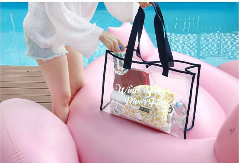 Khaki Waterproof Clear Tote Style Beach Bag