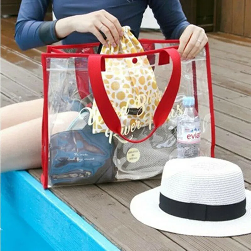 Khaki Waterproof Clear Tote Style Beach Bag