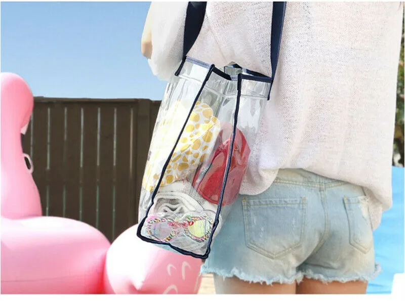 Khaki Waterproof Clear Tote Style Beach Bag