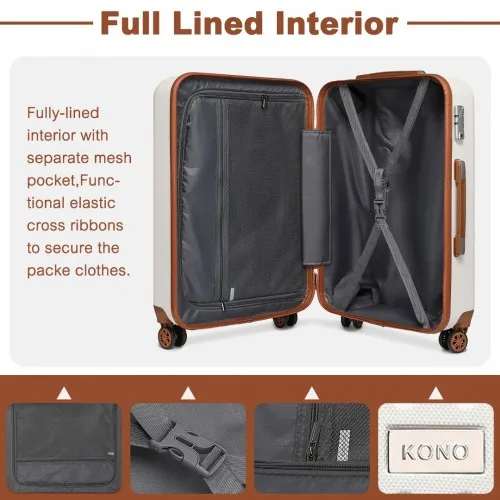 Kono 24 Inch ABS Suitcase with TSA Lock - Cream | Durable, Stylish & Secure Travel Luggage