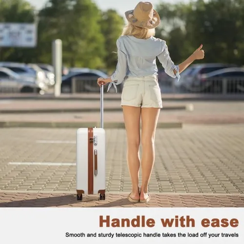 Kono 24 Inch ABS Suitcase with TSA Lock - Cream | Durable, Stylish & Secure Travel Luggage