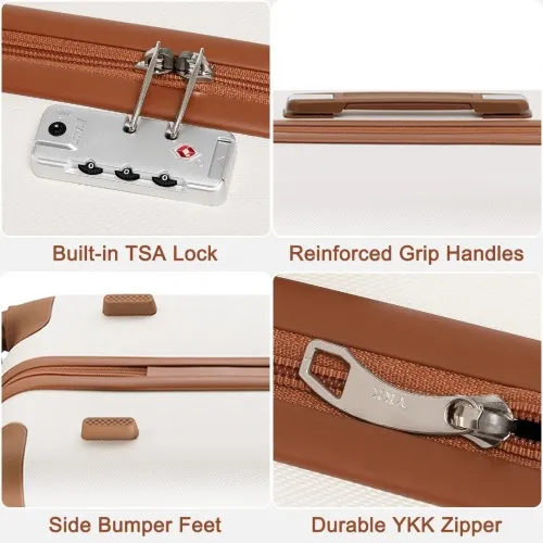 Kono 24 Inch ABS Suitcase with TSA Lock - Cream | Durable, Stylish & Secure Travel Luggage