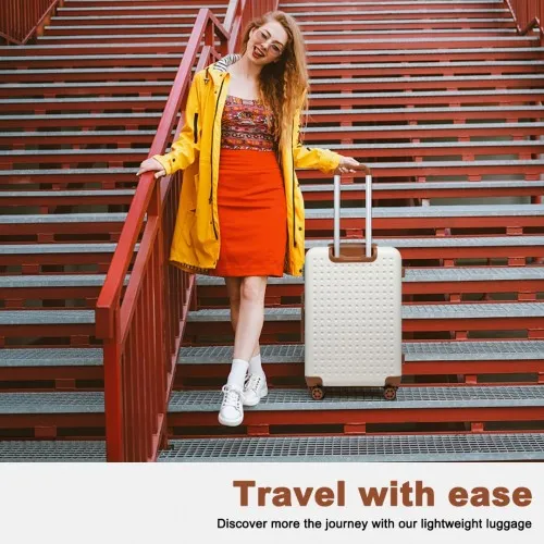 Kono 24 Inch ABS Suitcase with TSA Lock - Cream | Durable, Stylish & Secure Travel Luggage
