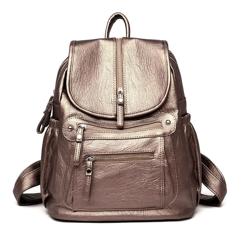 LANYIBAIGE Lovely Leather Zippered Backpack