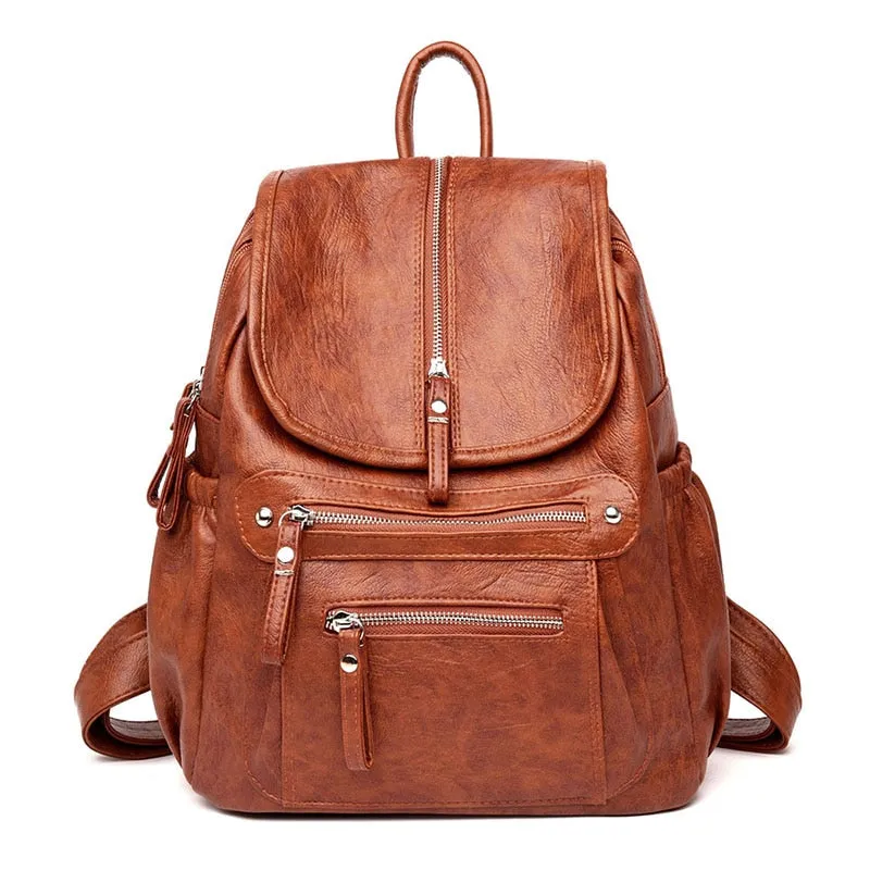 LANYIBAIGE Lovely Leather Zippered Backpack