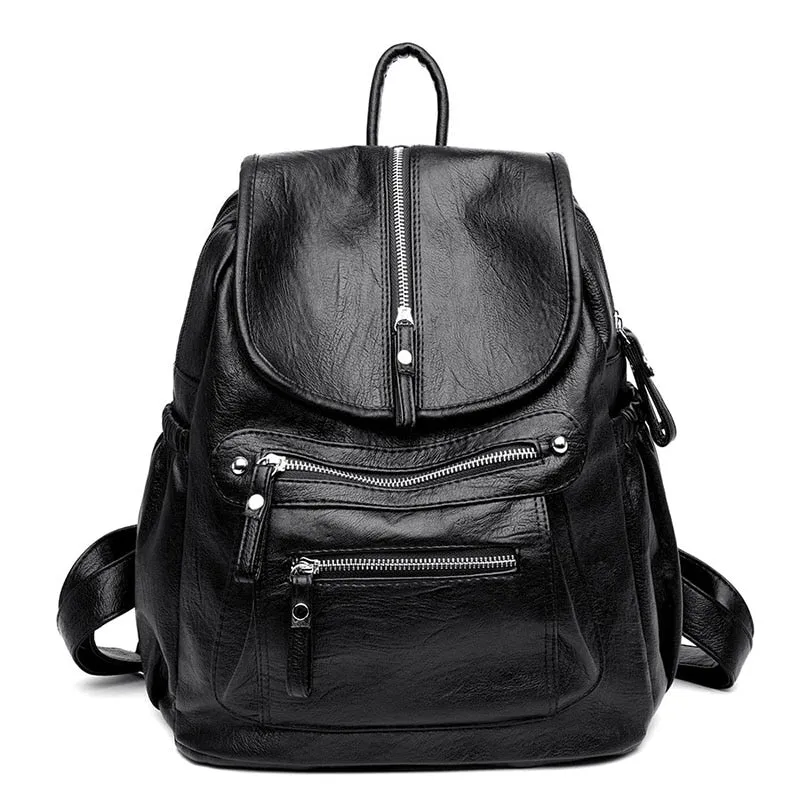 LANYIBAIGE Lovely Leather Zippered Backpack