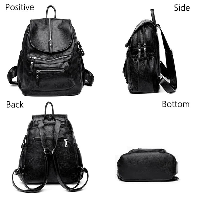 LANYIBAIGE Lovely Leather Zippered Backpack