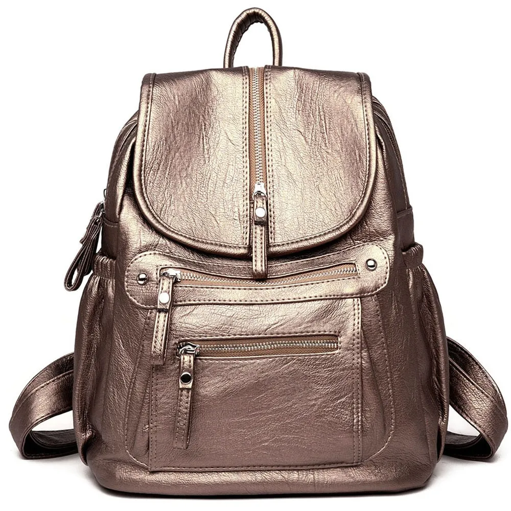 LANYIBAIGE Lovely Leather Zippered Backpack