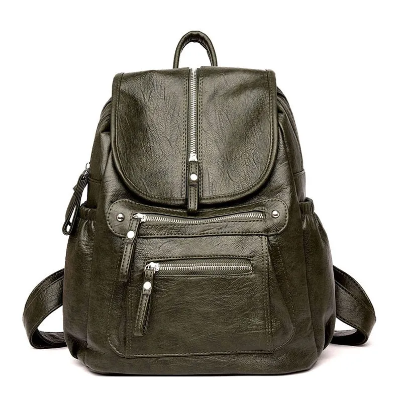 LANYIBAIGE Lovely Leather Zippered Backpack