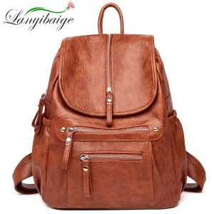 LANYIBAIGE Lovely Leather Zippered Backpack