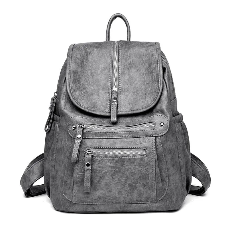 LANYIBAIGE Lovely Leather Zippered Backpack