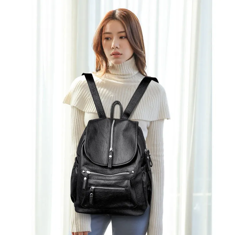 LANYIBAIGE Lovely Leather Zippered Backpack