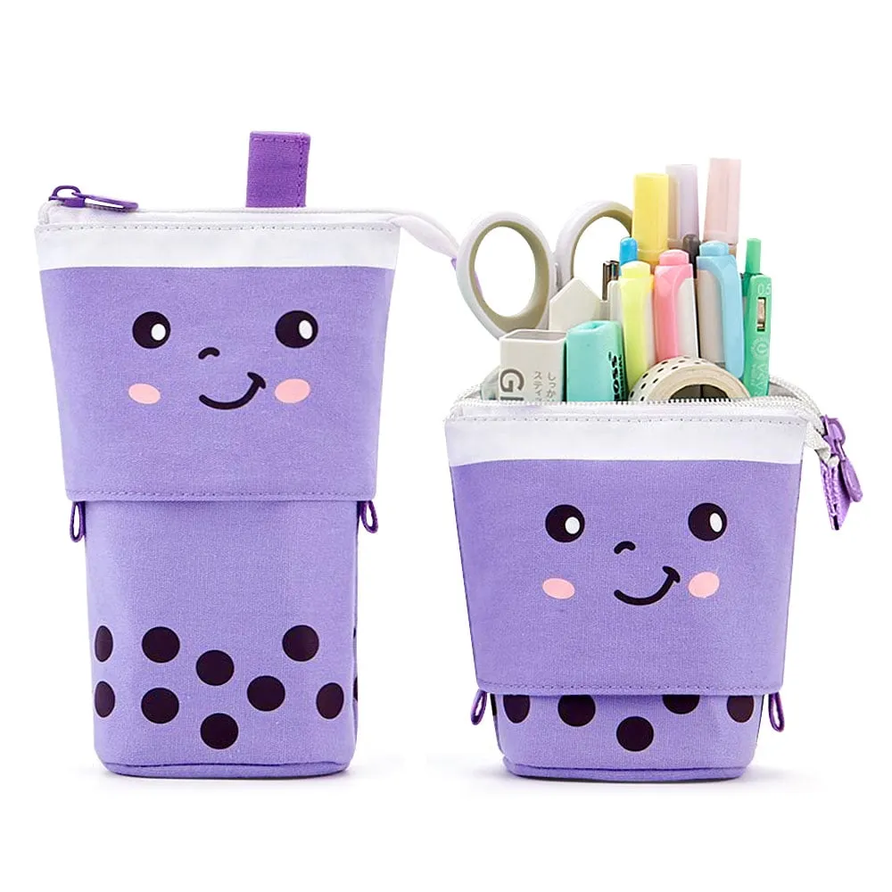 Livhil Boba Pencil Case, Pop up Pencil Box Makeup Pouch for Kids, Bubble Tea Pen Holder for Women, Kawaii Office Stationary , Brown School Supplies