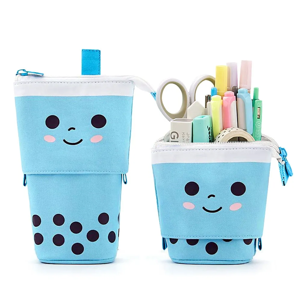 Livhil Boba Pencil Case, Pop up Pencil Box Makeup Pouch for Kids, Bubble Tea Pen Holder for Women, Kawaii Office Stationary , Brown School Supplies