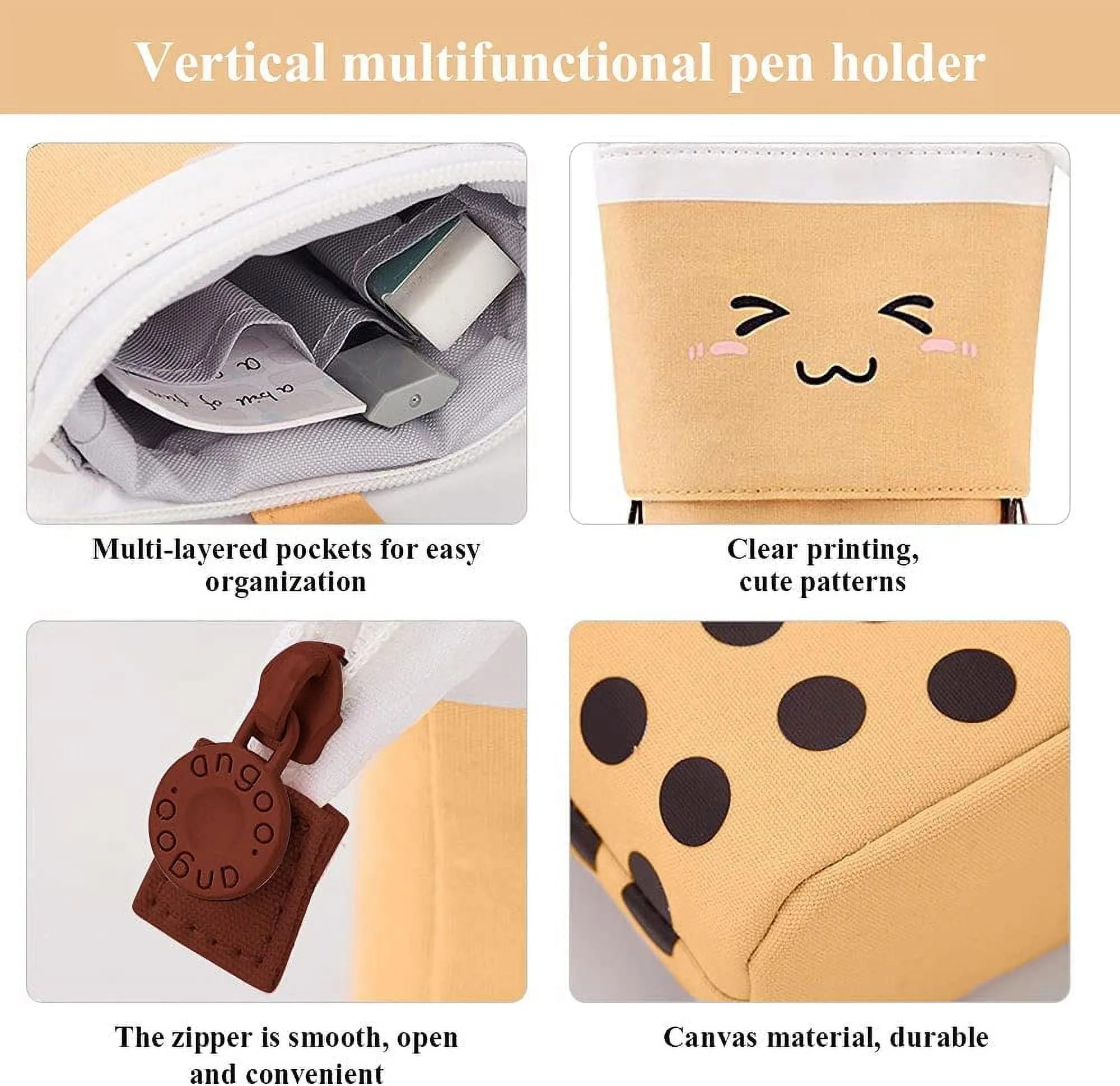Livhil Boba Pencil Case, Pop up Pencil Box Makeup Pouch for Kids, Bubble Tea Pen Holder for Women, Kawaii Office Stationary , Brown School Supplies