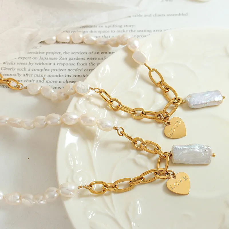 Luxurious 18K Gold Plated Heart-Shaped Pearl Pendant Necklace