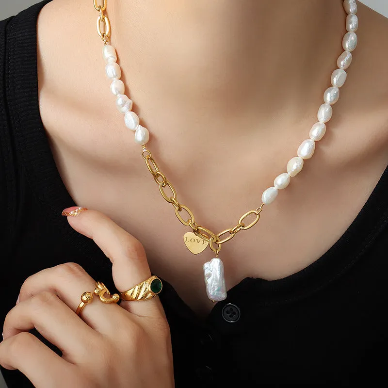 Luxurious 18K Gold Plated Heart-Shaped Pearl Pendant Necklace