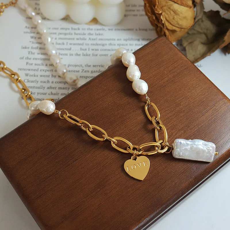 Luxurious 18K Gold Plated Heart-Shaped Pearl Pendant Necklace