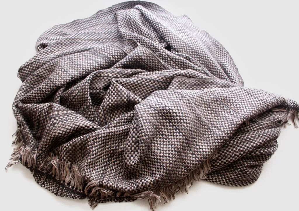 Luxurious Black and Grey Hand Knitted Cashmere Blanket
