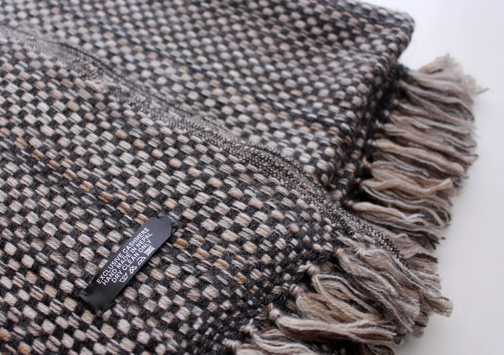 Luxurious Black and Grey Hand Knitted Cashmere Blanket