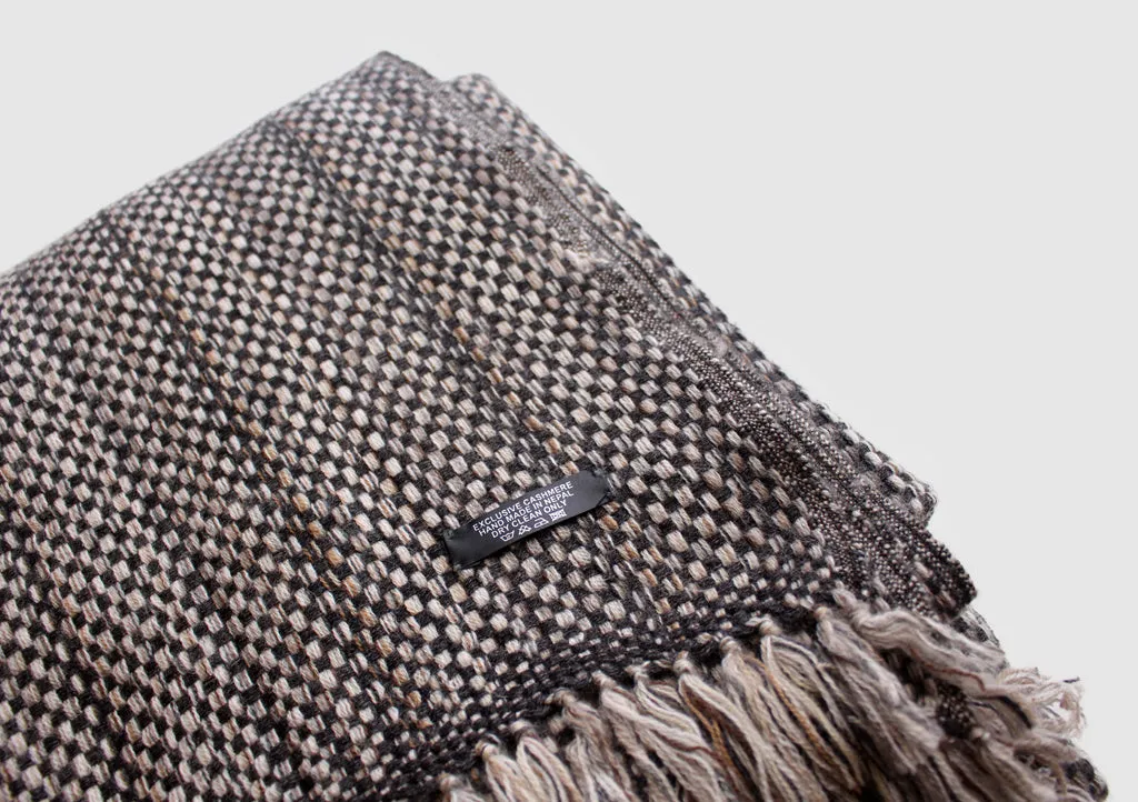 Luxurious Black and Grey Hand Knitted Cashmere Blanket