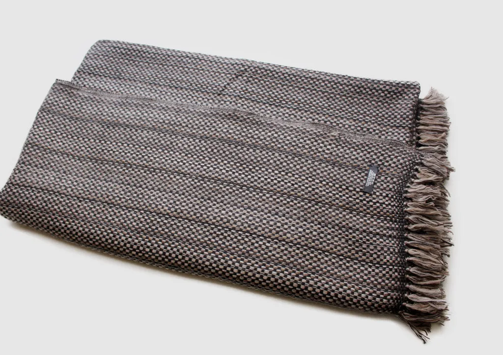 Luxurious Black and Grey Hand Knitted Cashmere Blanket