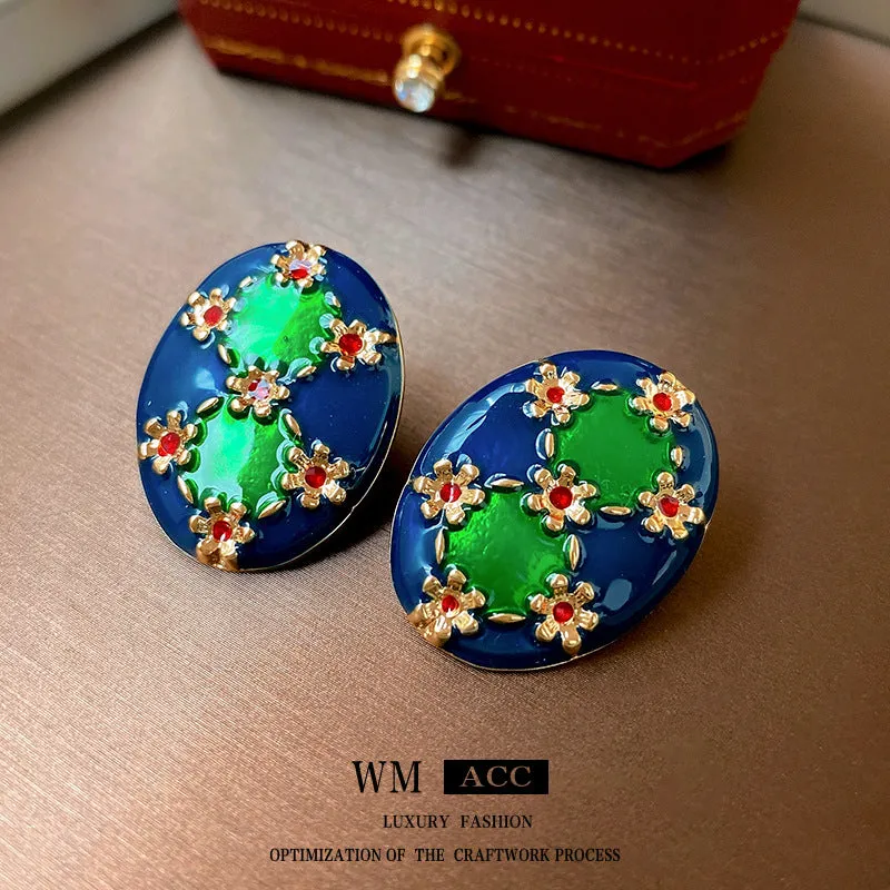 Luxurious Ellipse Geometric Metal Oil Dripping Earrings
