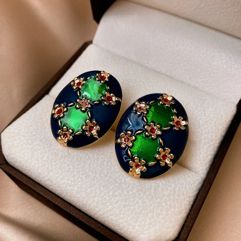 Luxurious Ellipse Geometric Metal Oil Dripping Earrings