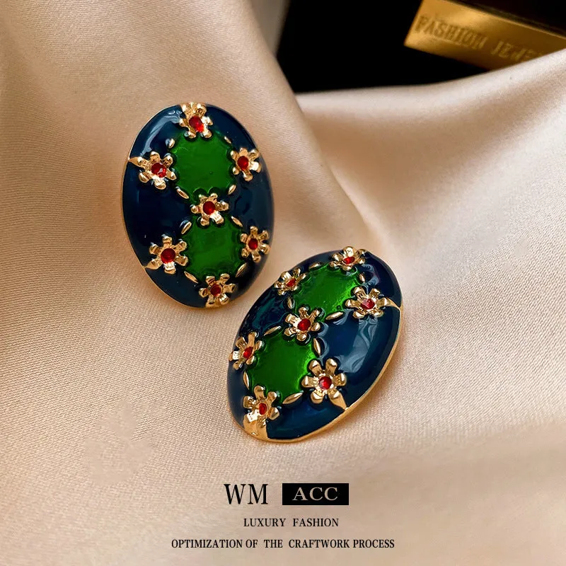 Luxurious Ellipse Geometric Metal Oil Dripping Earrings