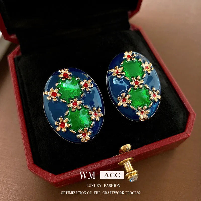 Luxurious Ellipse Geometric Metal Oil Dripping Earrings