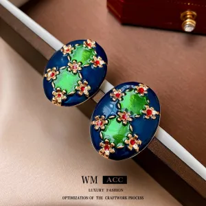 Luxurious Ellipse Geometric Metal Oil Dripping Earrings