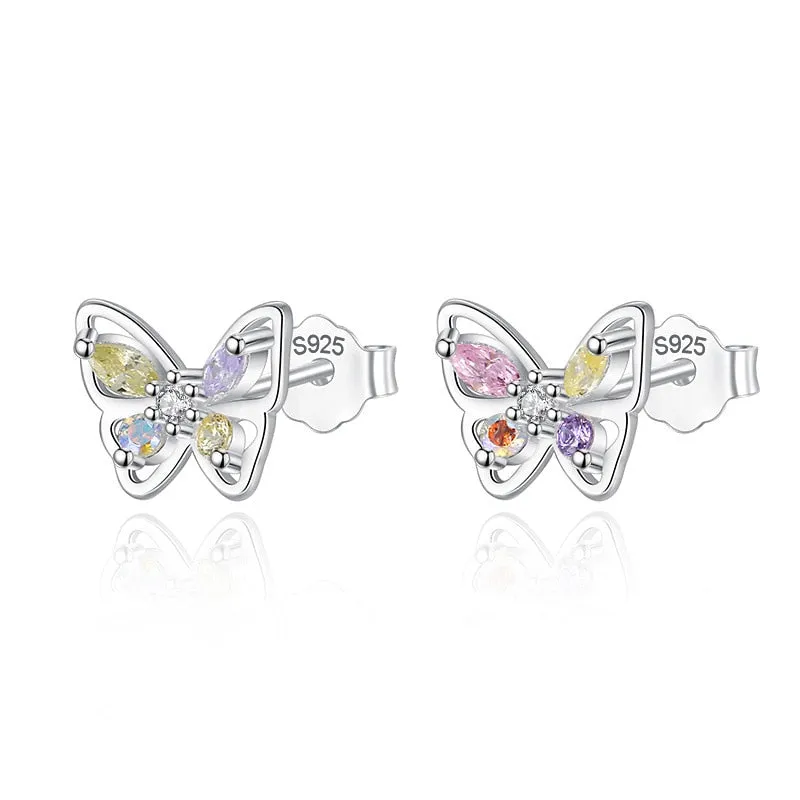 Luxurious Pure S925 Silver Colorful Butterfly Earrings