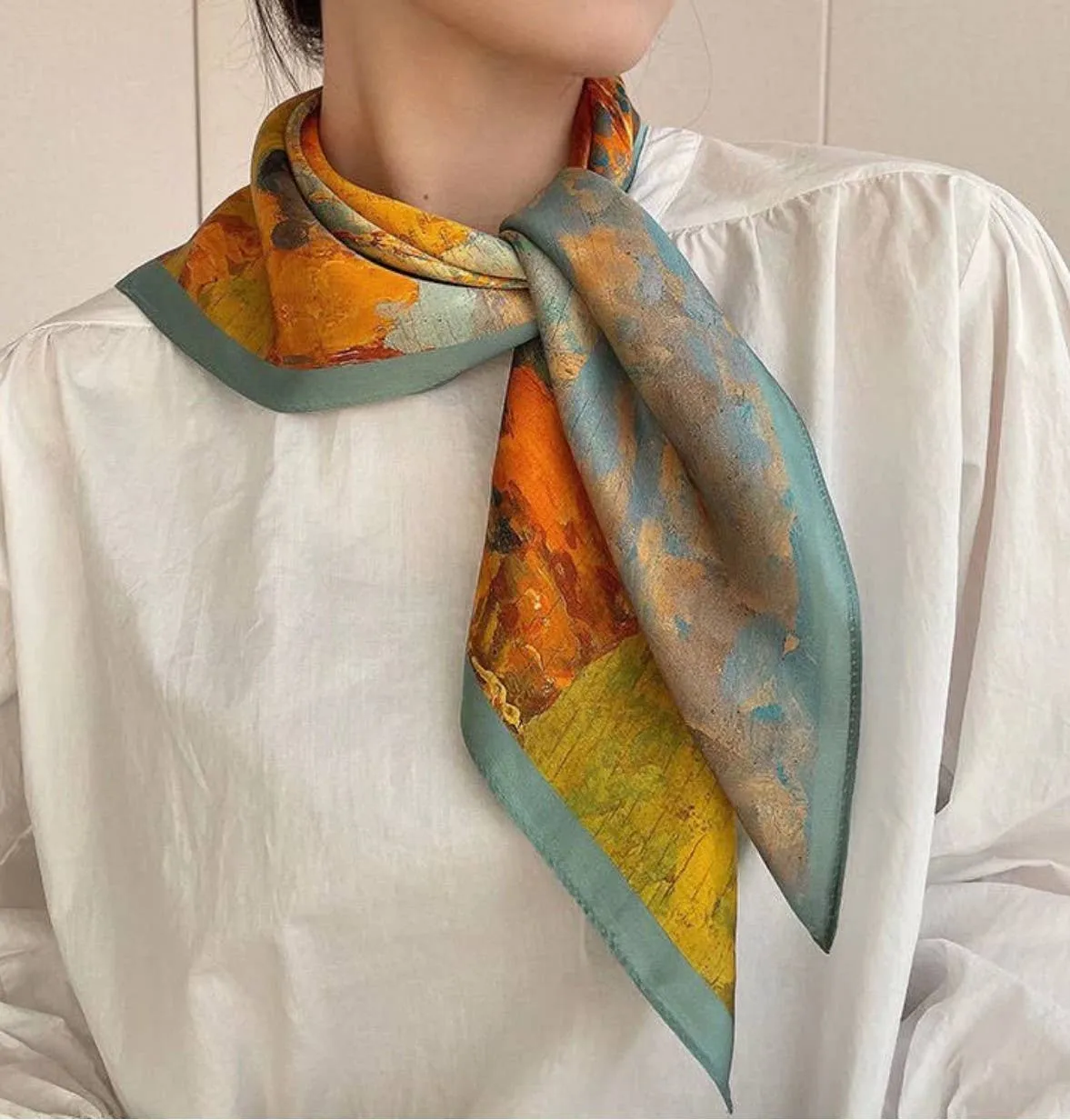 Luxurious Silk-Feel Square Scarf--Golden Tree