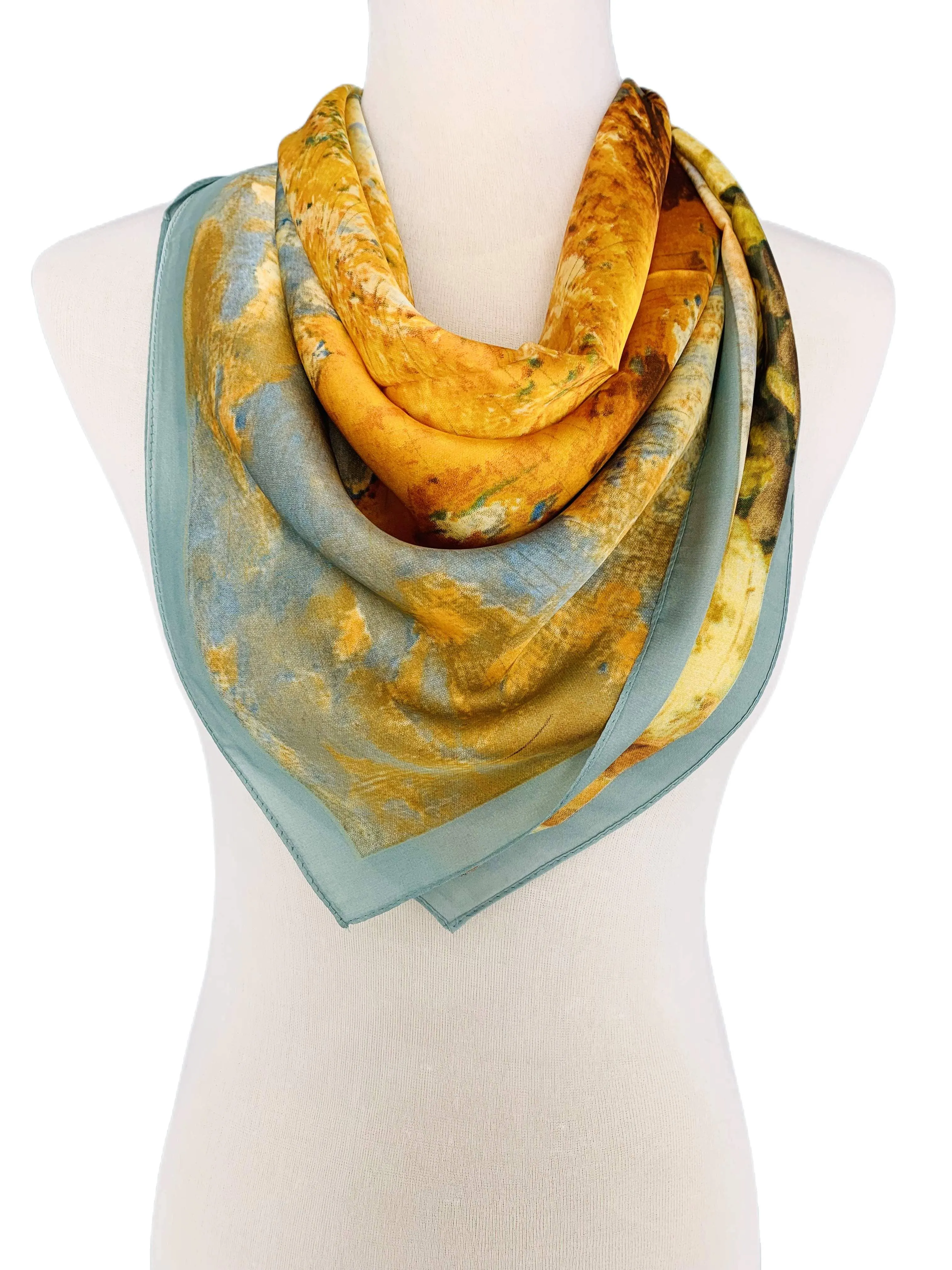 Luxurious Silk-Feel Square Scarf--Golden Tree