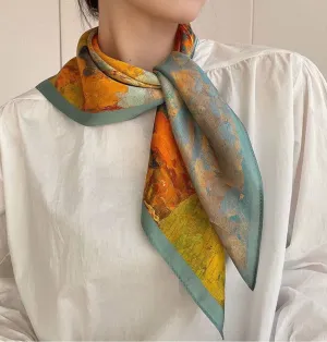 Luxurious Silk-Feel Square Scarf--Golden Tree