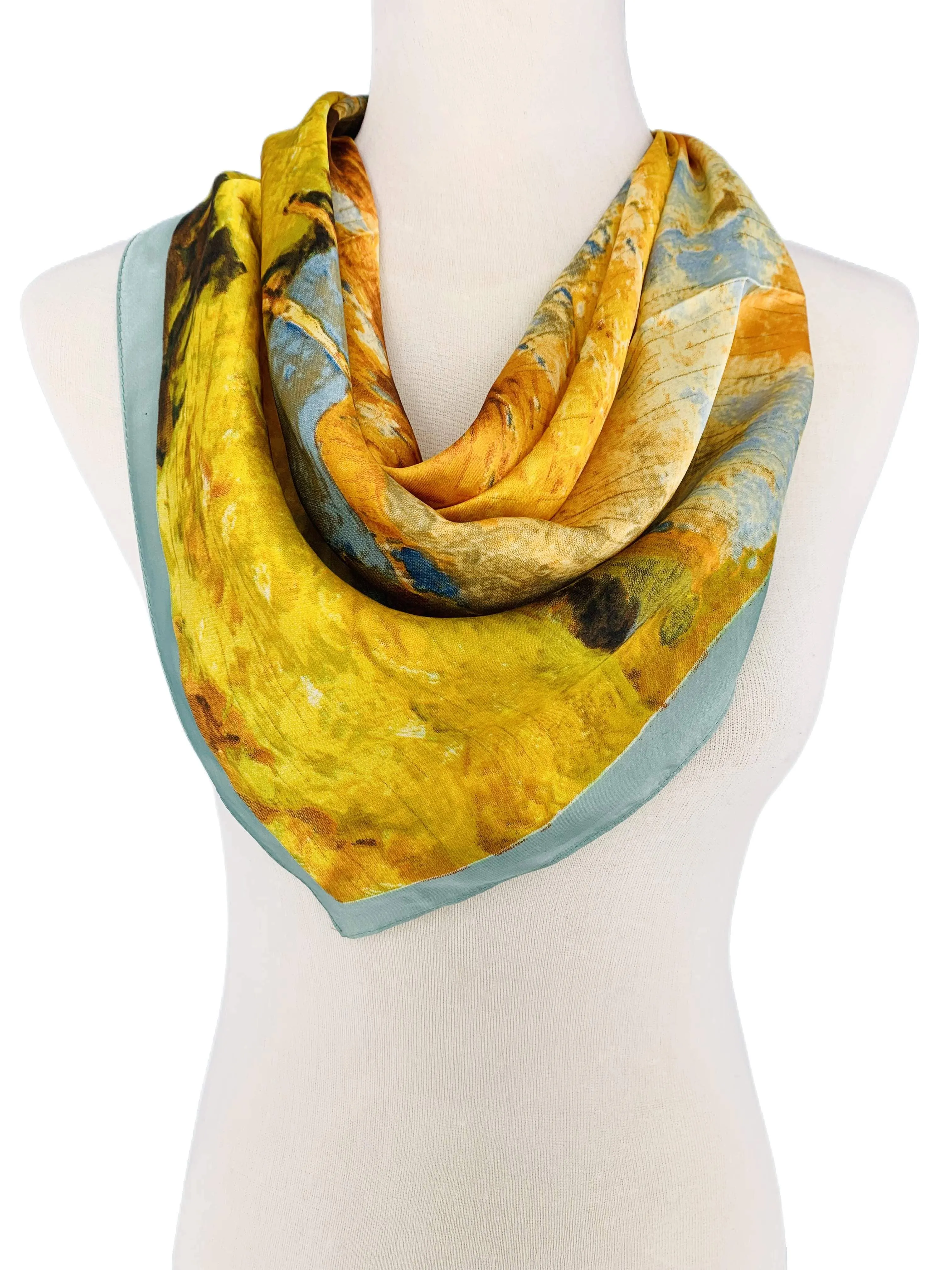 Luxurious Silk-Feel Square Scarf--Golden Tree