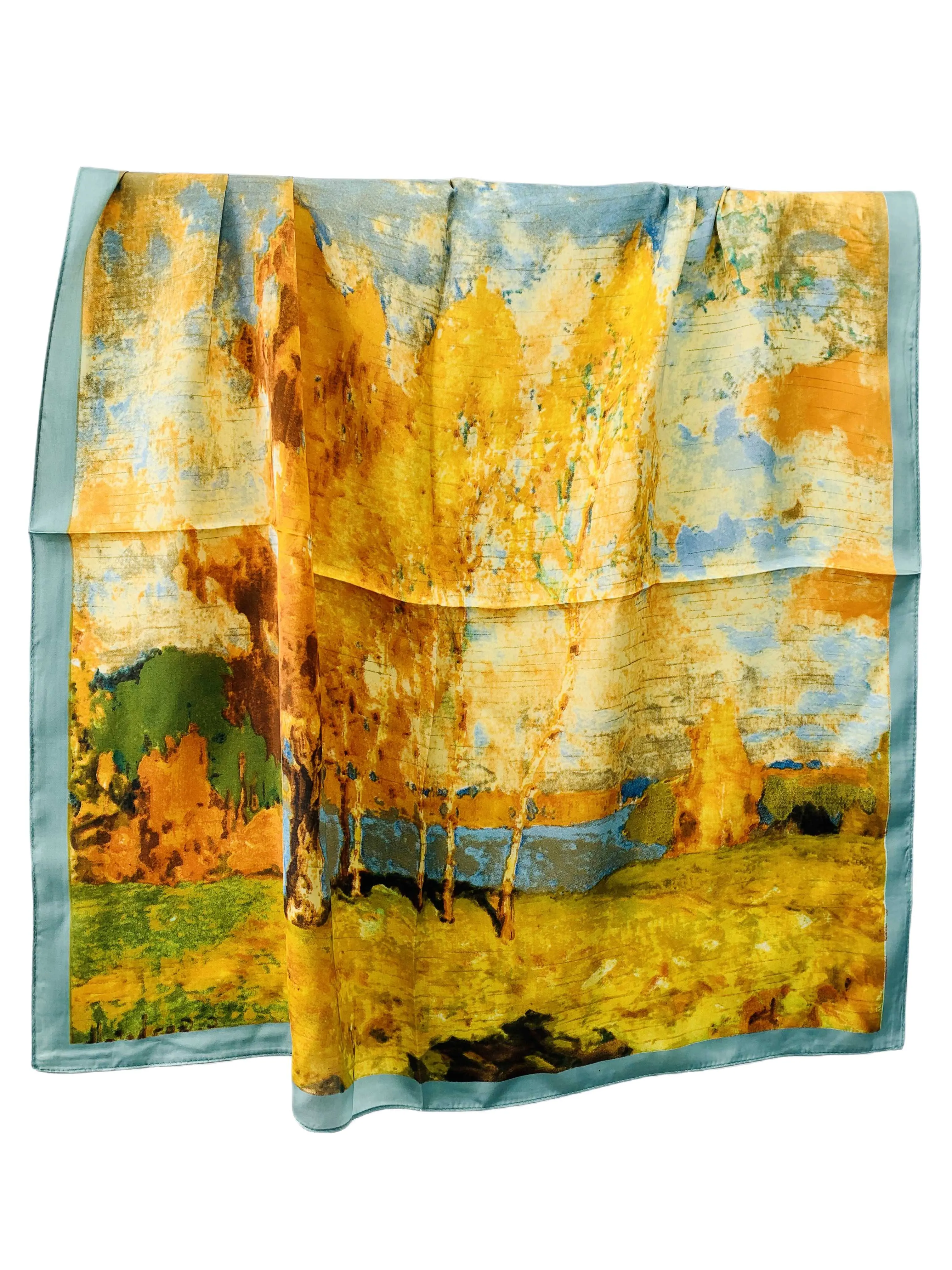 Luxurious Silk-Feel Square Scarf--Golden Tree